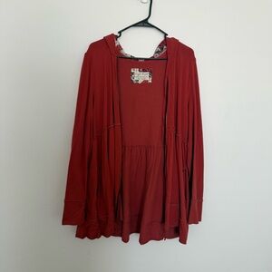 evy's tree terra cotta open-front cardigan with paisley trim